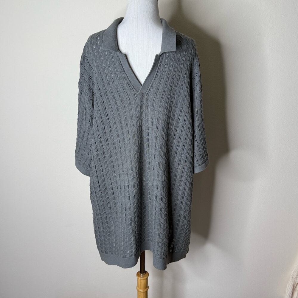 Abercrombie Gray Textured Johnny Collar Polo Sweater - Picture 2 of 5
